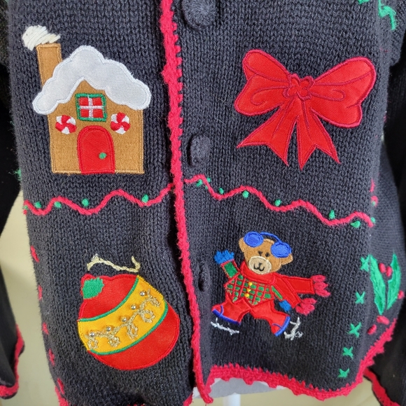 Womans Nutcracker Christmas Cardigan Cute Appliques Red Trim Size Large - Picture 3 of 13